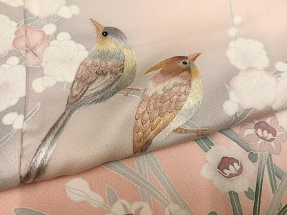 平和屋着物●訪問着　友禅　刺繍　花鳥文　暈し染め　正絹　逸品　未使用　AABK0274ph