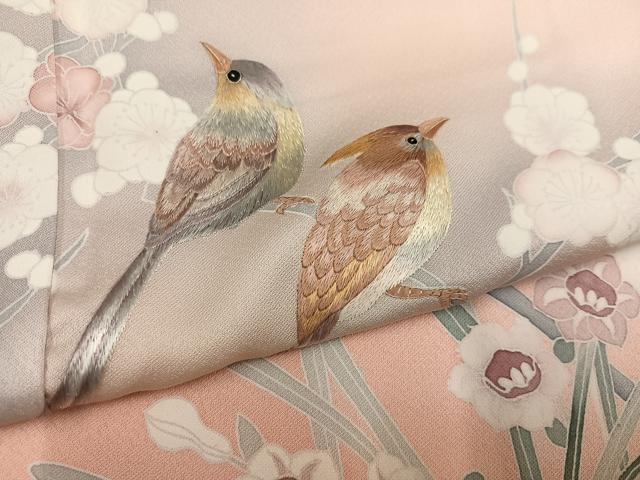 平和屋着物●訪問着　友禅　刺繍　花鳥文　暈し染め　正絹　逸品　未使用　AABK0274ph