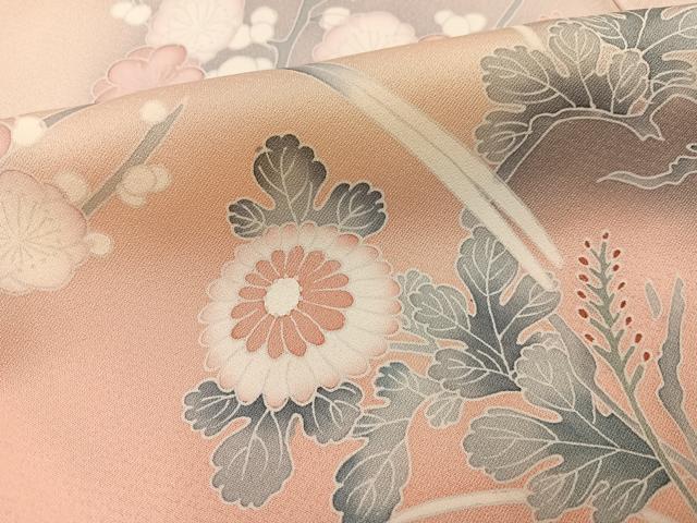 平和屋着物●訪問着　友禅　刺繍　花鳥文　暈し染め　正絹　逸品　未使用　AABK0274ph