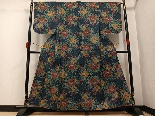 平和屋着物●本場大島紬　7マルキ　草花文　正絹　逸品　未使用　AABK0275ph