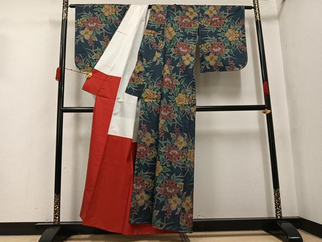 平和屋着物●本場大島紬　7マルキ　草花文　正絹　逸品　未使用　AABK0275ph