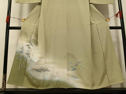 平和屋着物●訪問着　友禅　作家物　松竹梅渡り橋文　暈し染め　正絹　逸品　未使用　AABK0276ph