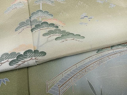 平和屋着物●訪問着　友禅　作家物　松竹梅渡り橋文　暈し染め　正絹　逸品　未使用　AABK0276ph