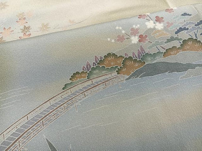 平和屋着物●訪問着　友禅　作家物　松竹梅渡り橋文　暈し染め　正絹　逸品　未使用　AABK0276ph