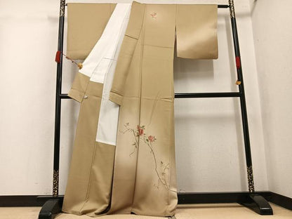 平和屋着物●訪問着　総刺繍　蘇州刺繍　枝花文　暈し染め　正絹　逸品　AABK0278ph