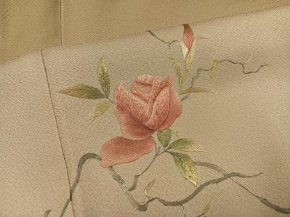 平和屋着物●訪問着　総刺繍　蘇州刺繍　枝花文　暈し染め　正絹　逸品　AABK0278ph