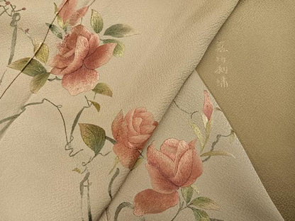 平和屋着物●訪問着　総刺繍　蘇州刺繍　枝花文　暈し染め　正絹　逸品　AABK0278ph