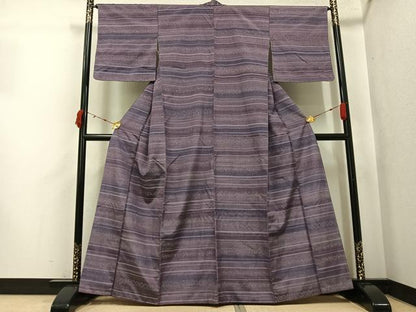 平和屋着物●上質な紬　横段花文　正絹　逸品　AABK0279ph