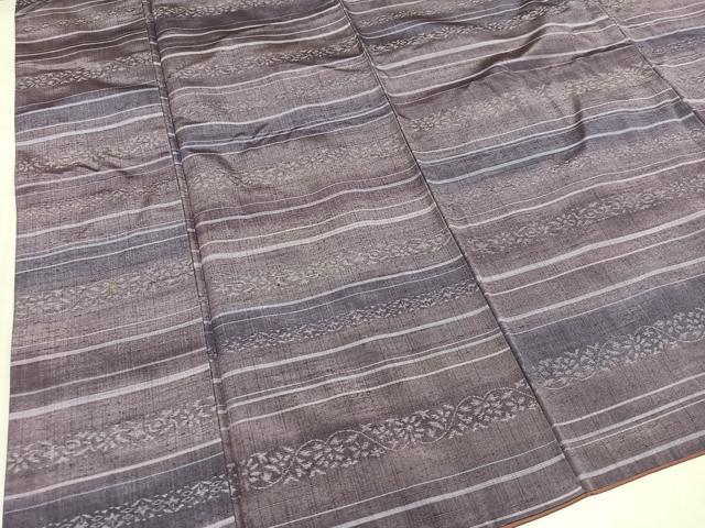 平和屋着物●上質な紬　横段花文　正絹　逸品　AABK0279ph