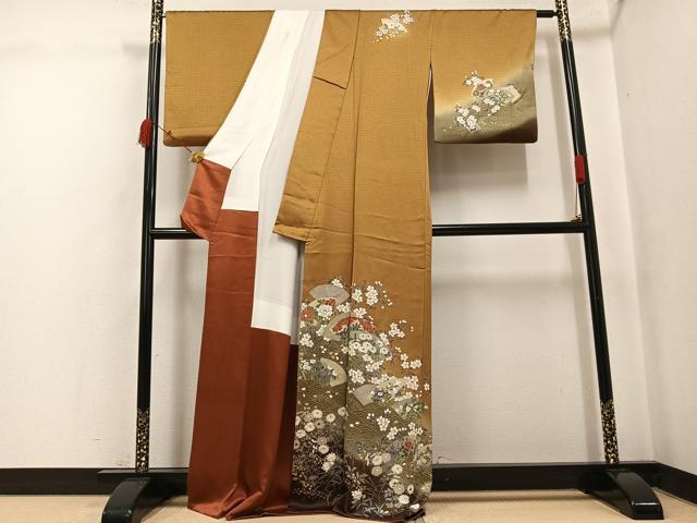 平和屋着物●訪問着　地紙花文　暈し染め　金彩　正絹　逸品　AABK0280ph