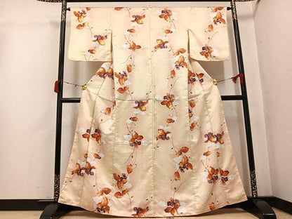 平和屋着物●小紋　草花文　洗える着物　未使用　AABK0281ph