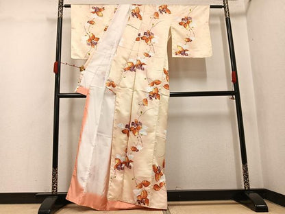平和屋着物●小紋　草花文　洗える着物　未使用　AABK0281ph