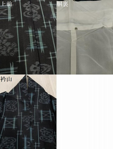 平和屋着物●久留米絣　草花文　綿　逸品　AABK0285ph