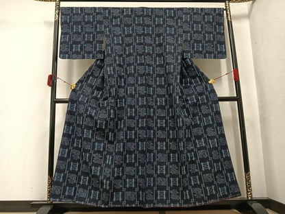 平和屋着物●久留米絣　草花文　綿　逸品　AABK0285ph