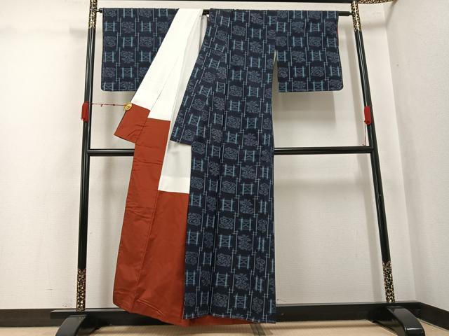 平和屋着物●久留米絣　草花文　綿　逸品　AABK0285ph