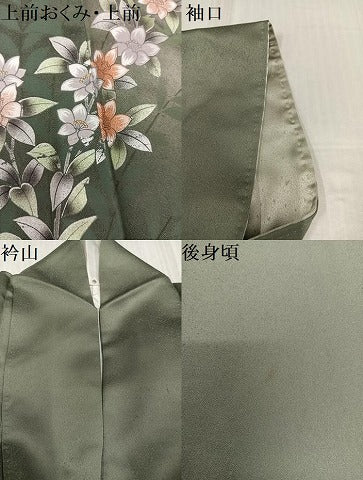 平和屋着物●訪問着　草花文　暈し染め　銀彩　正絹　逸品　AABK0288ph