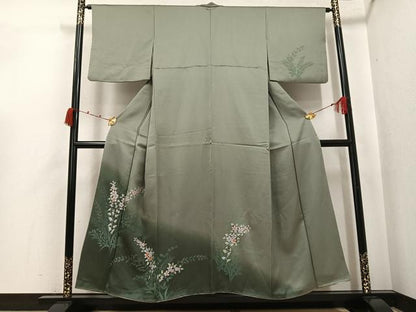 平和屋着物●訪問着　草花文　暈し染め　銀彩　正絹　逸品　AABK0288ph