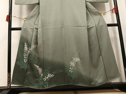 平和屋着物●訪問着　草花文　暈し染め　銀彩　正絹　逸品　AABK0288ph