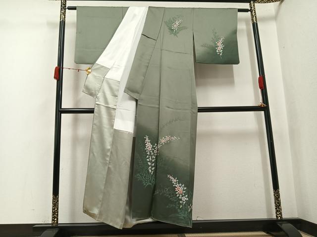 平和屋着物●訪問着　草花文　暈し染め　銀彩　正絹　逸品　AABK0288ph