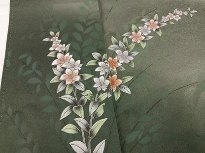 平和屋着物●訪問着　草花文　暈し染め　銀彩　正絹　逸品　AABK0288ph