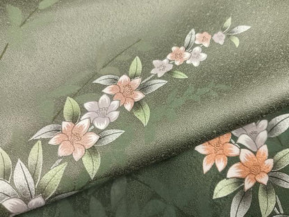 平和屋着物●訪問着　草花文　暈し染め　銀彩　正絹　逸品　AABK0288ph