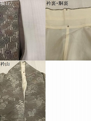 平和屋着物●訪問着　作家物　型染め　草木染　草花文　鬼しぼ縮緬　正絹　逸品　AABK0291ph