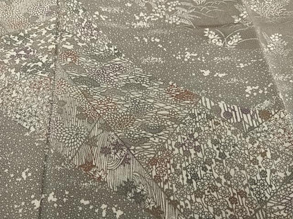 平和屋着物●訪問着　作家物　型染め　草木染　草花文　鬼しぼ縮緬　正絹　逸品　AABK0291ph