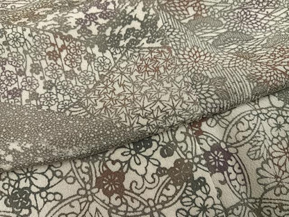 平和屋着物●訪問着　作家物　型染め　草木染　草花文　鬼しぼ縮緬　正絹　逸品　AABK0291ph