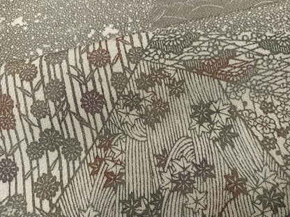 平和屋着物●訪問着　作家物　型染め　草木染　草花文　鬼しぼ縮緬　正絹　逸品　AABK0291ph