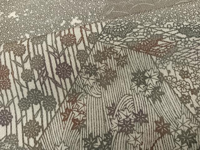 平和屋着物●訪問着　作家物　型染め　草木染　草花文　鬼しぼ縮緬　正絹　逸品　AABK0291ph