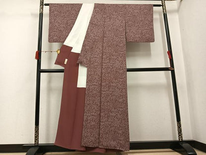 平和屋着物●人間国宝　初代 六谷梅軒(六谷紀久男)錐彫り　重要無形文化　財伊勢型紙　江戸小紋　風景草木文　正絹　逸品　AABK0293ph