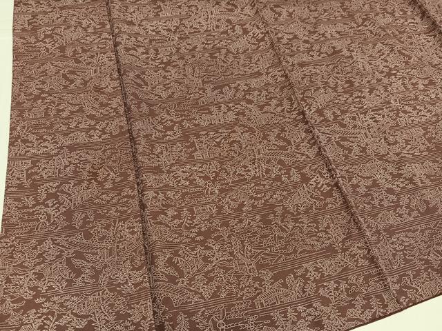 平和屋着物●人間国宝　初代 六谷梅軒(六谷紀久男)錐彫り　重要無形文化　財伊勢型紙　江戸小紋　風景草木文　正絹　逸品　AABK0293ph