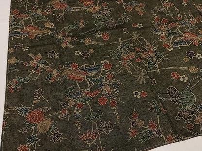 平和屋着物●上質な小紋　紬地　型染め　風景花車文　正絹　逸品　未使用　AABK0295ph