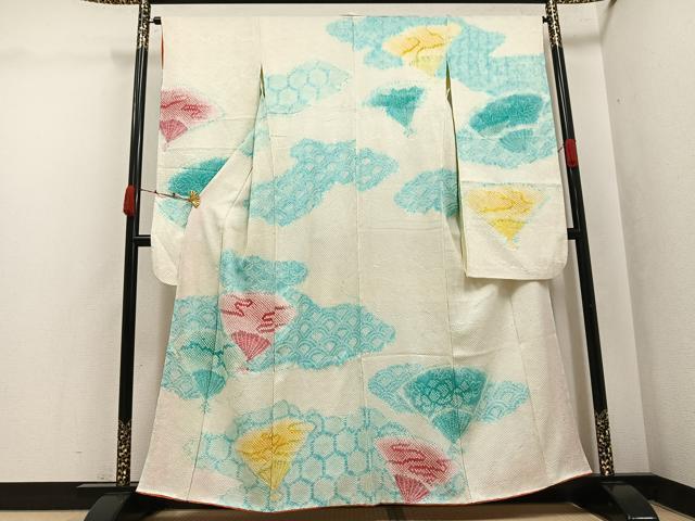 平和屋着物●豪華振袖　総絞り　舞扇吉祥文　正絹　逸品　AABK0296ph