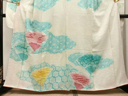平和屋着物●豪華振袖　総絞り　舞扇吉祥文　正絹　逸品　AABK0296ph