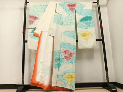 平和屋着物●豪華振袖　総絞り　舞扇吉祥文　正絹　逸品　AABK0296ph
