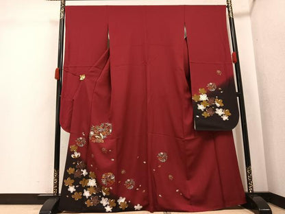 平和屋着物●豪華振袖　中国三大刺繍　スワトウ刺繍　汕頭刺繍　花蝶文　暈し染め　金彩　正絹　逸品　AABK0297ph