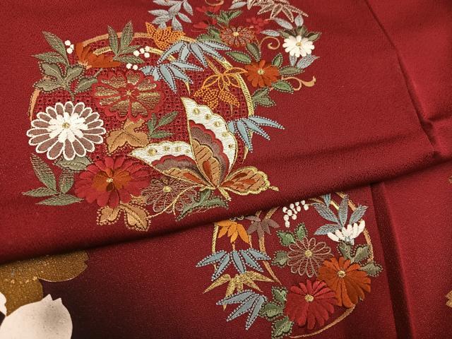 平和屋着物●豪華振袖　中国三大刺繍　スワトウ刺繍　汕頭刺繍　花蝶文　暈し染め　金彩　正絹　逸品　AABK0297ph