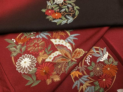 平和屋着物●豪華振袖　中国三大刺繍　スワトウ刺繍　汕頭刺繍　花蝶文　暈し染め　金彩　正絹　逸品　AABK0297ph
