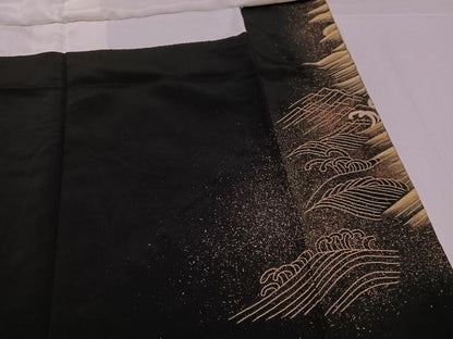 平和屋着物●豪華黒留袖　駒刺繍　群鶴立波文　金彩　高島屋扱い　正絹　逸品　AABK0298ph