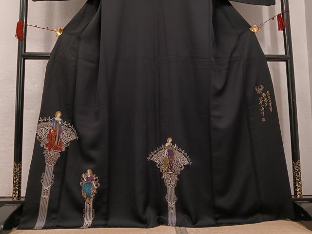 平和屋着物●螺鈿工芸作家　佐野正喜　黒留袖　女人文　金彩　正絹　逸品　AABK0304ph