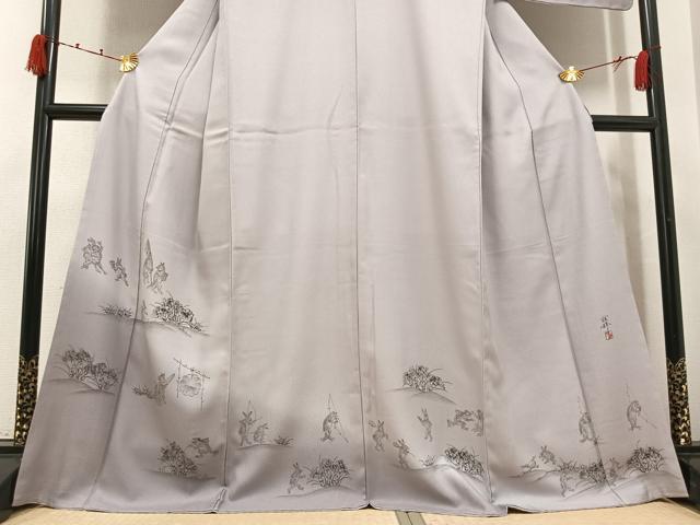 平和屋着物●訪問着　作家物　手描き　鳥獣戯画　暈し染め　正絹　逸品　未使用　AABK0305ph
