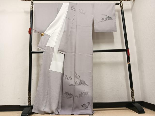 平和屋着物●訪問着　作家物　手描き　鳥獣戯画　暈し染め　正絹　逸品　未使用　AABK0305ph