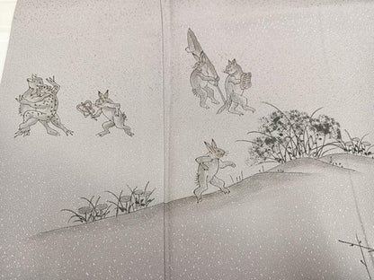 平和屋着物●訪問着　作家物　手描き　鳥獣戯画　暈し染め　正絹　逸品　未使用　AABK0305ph