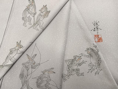 平和屋着物●訪問着　作家物　手描き　鳥獣戯画　暈し染め　正絹　逸品　未使用　AABK0305ph