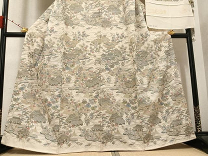 平和屋着物●訪問着 中国三大刺繍 汕頭刺繍 スワトウ刺繍 総刺繍 風景草花文 金糸 丹後ちりめん 反端付き 正絹 逸品 未使用 AABK0306ph