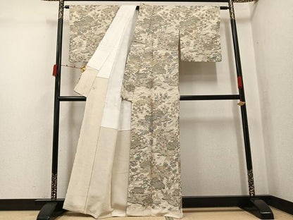 平和屋着物●訪問着 中国三大刺繍 汕頭刺繍 スワトウ刺繍 総刺繍 風景草花文 金糸 丹後ちりめん 反端付き 正絹 逸品 未使用 AABK0306ph