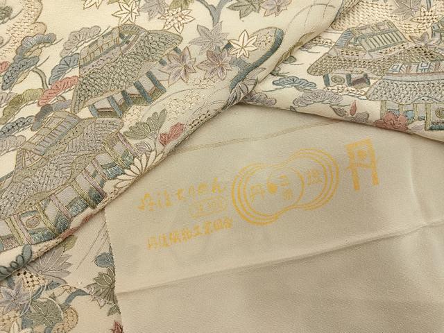 平和屋着物●訪問着 中国三大刺繍 汕頭刺繍 スワトウ刺繍 総刺繍 風景草花文 金糸 丹後ちりめん 反端付き 正絹 逸品 未使用 AABK0306ph