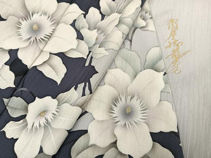 平和屋着物●華道家　假屋崎省吾プロデュース　きものの世界　訪問着　枝花シルエット　金銀彩　ロング丈　正絹　逸品　AABK0307ph