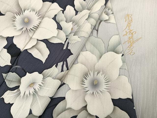 平和屋着物●華道家　假屋崎省吾プロデュース　きものの世界　訪問着　枝花シルエット　金銀彩　ロング丈　正絹　逸品　AABK0307ph